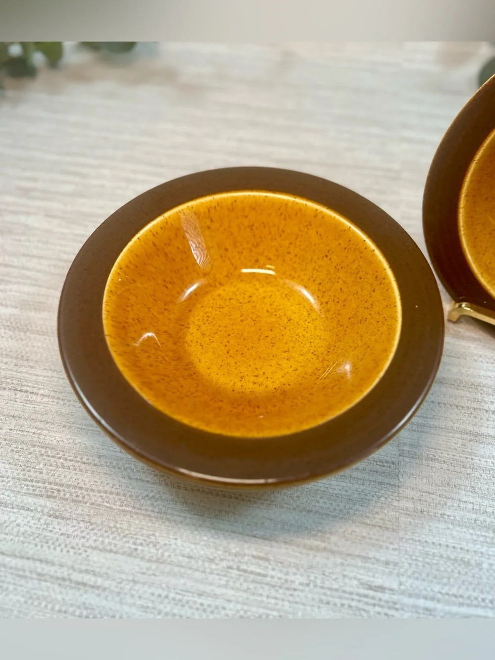 Vintage 1970s Stoneware Bowls Set of 3 Harvest Gold Brown Speckled MCM
